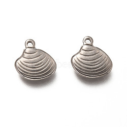 201 Stainless Steel Pendants, Shell Shape, Stainless Steel Color, 14x13.5x3mm, Hole: 1.4mm(STAS-H125-21P)
