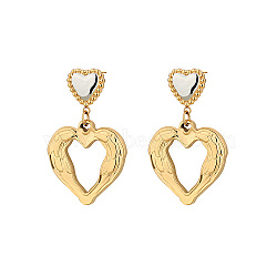 Golden Titanium Steel Ear Dangle Stud Earrings, Heart, 33.6x20.7mm(OS0874-2)