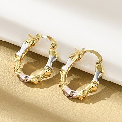 Brass Two Tone Oval Hoop Earrings, Real 18K Gold Plated, 28x22.5x5mm, Pin: 16x1.5x0.5mm(EJEW-B117-04)