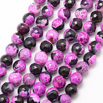 Natural Fire Crackle Agate Bead Strands, Round, Grade A, Faceted, Dyed & Heated, Orchid, 8mm, Hole: 1mm, about 47pcs/strand, 15 inch