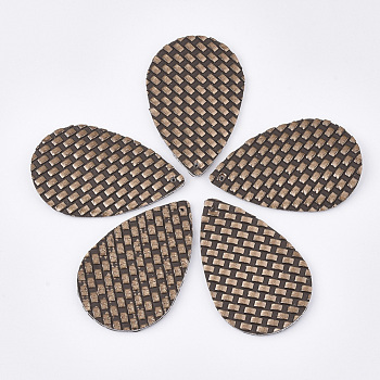 PU Leather Pendants, Imitation Woven Rattan Pattern, Teardrop, Tan, 57x37x2mm, Hole: 1.4mm