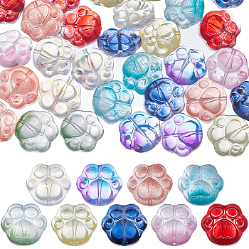 54Pcs 9 Colors Transparent Spray Painted Glass Beads, Bear Paw Print, Mixed Color, 13.5x15x8.5mm, Hole: 1mm, 6Pcs/color
