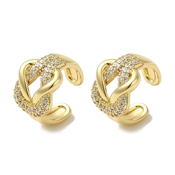 Rack Plating Brass Micro Pave Clear Cubic Zirconia Knot Cuff Earrings for Women, Cadmium Free & Lead Free, Long-Lasting Plated, Real 18K Gold Plated, 15.5x10.5mm