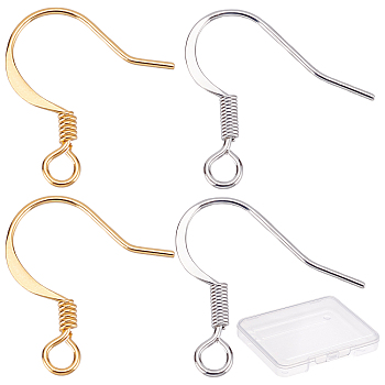 200Pcs 2 Colors Brass Earring Hooks, with Horizontal Loop, Long-Lasting Plated, Mixed Color, 16.7~17x16x0.7mm, Hole: 2~2.2mm, Pin: 0.6~0.7mm