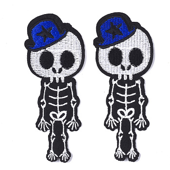 Computerized Embroidery Cloth Iron On Patches, Costume Accessories, Appliques, Skeleton, Black, 104x41x1mm