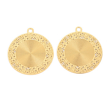 304 Stainless Steel Pendants, Flat Round, Real 14K Gold Plated, 30x27x0.5mm, Hole: 2mm