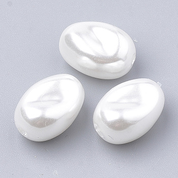 Eco-Friendly Plastic Imitation Pearl Beads, High Luster, Grade A, Oval, White, 14x10x8.5mm, Hole: 1.6mm