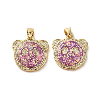 Brass Micro Pave Cubic Zirconia with Synthetic Opal Pendants, Real 18K Gold Plated, Panda, Flamingo, 19x18x3mm, Hole: 4x3.5mm