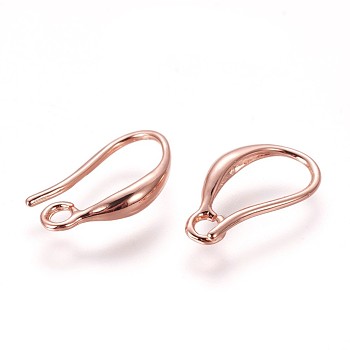 Brass Earring Hooks, with Horizontal Loop, Rose Gold, 15x8.5x2.5mm, Hole: 1.8mm, 20 Gauge, Pin: 0.8mm