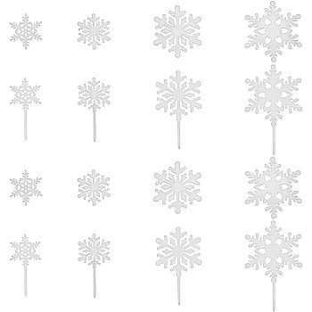 SUPERFINDINGS 8 Sets 2 Style Acrylic Mirror Cake Toppers, Cake Inserts Decoration, Christmas Theme, Snowflake, Silver, 43~111.5x37.5~69x1mm, 4 sets/style