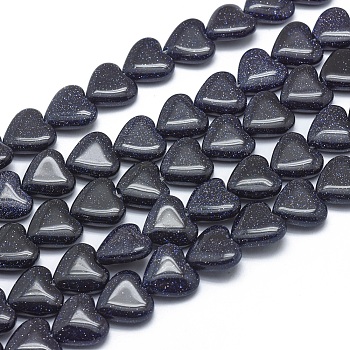 Synthetic Blue Goldstone Beads Strands, Heart, 12x12x4mm, Hole: 1mm, about 33pcs/strand, 15.3 inch(39cm)