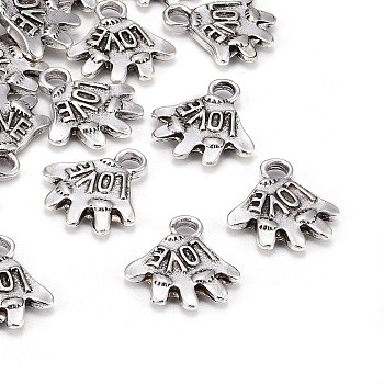 Tibetan Style Charms, Lead Free & Cadmium Free & Nickel Free, Antique Silver, Palm, 14mm long, 17mm wide, 4mm thick, hole: 3mm