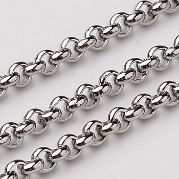 3.28 Feet 304 Stainless Steel Rolo Chains, Belcher Chain, Unwelded, Stainless Steel Color, 2.5mm