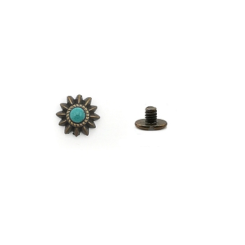 Zinc Alloy Decorative Rivets, with Iron Screws, for Purse, Bags, Leather Crafts Decoration, Sun, Antique Bronze, 13x13mm