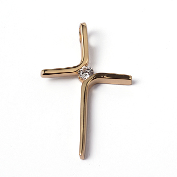 316 Surgical Stainless Steel Pendants, with Rhinestones, Cross, Golden, 34x21x3mm, Hole: 4x3mm