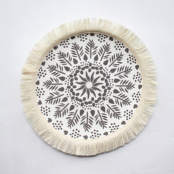 Bohemia Polyester Coaster Mats, Tassel Hot Pads, for Cooking Baking, Flat Round with Flower Pattern, Gray, 320mm