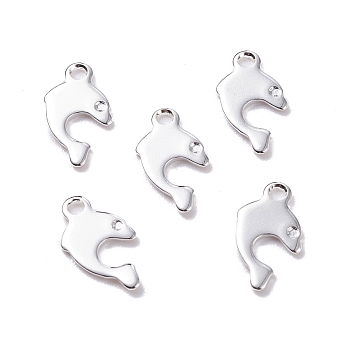 201 Stainless Steel Charms, Dolphin, Silver, 12x7x0.8mm, Hole: 1.2mm