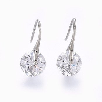 304 Stainless Steel Dangle Earrings, with Cubic Zirconia, Clear, 18x8x7mm, pin: 0.8mm
