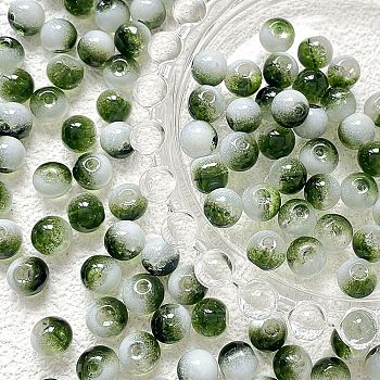 Handmade Transparent Lampwork Beads, Round, Green, 8.5mm, Hole: 1mm, 10pcs/set