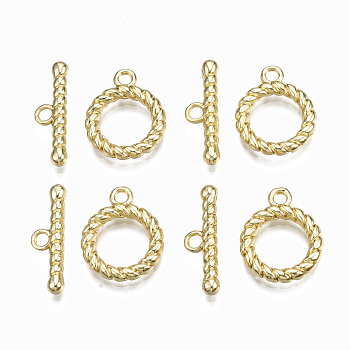 Alloy Toggle Clasps, Cadmium Free & Nickel Free & Lead Free, Ring, Real 16K Gold Plated, Ring: 19x15x2.5mm, Hole: 2mm, Bar: 21.5x6.5x3mm, Hole: 2mm