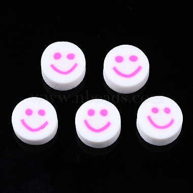 Hot Pink Flat Round Polymer Clay Beads