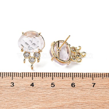 Brass Micro Pave Cubic Zirconia Stud Earring Findings with Natural Gemstone(KK-Z096-05G)-3