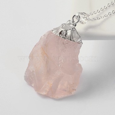 Bisel natural de piedras preciosas en bruto en bruto rosa collares pendientes de cuarzo(NJEW-JN01110)-3