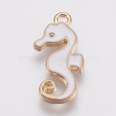 Golden White Sea Horse Alloy+Enamel Pendants