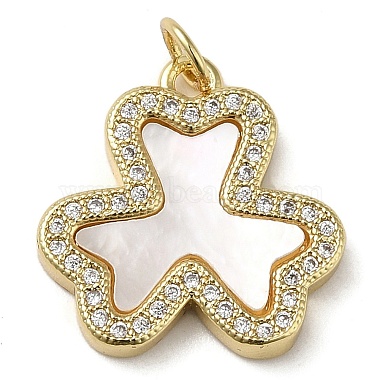 Real 18K Gold Plated Clear Clover Brass+Cubic Zirconia+Shell Pendants