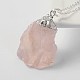 Natural Bezel Raw Rough Gemstone Rose Quartz Pendant Necklaces(NJEW-JN01110)-3