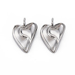 Non-Tarnish 304 Stainless Steel Pendants, Cadmium Free & Nickel Free & Lead Free, Heart with Crack, Stainless Steel Color, 21.5x15x3mm, Hole: 2.5mm(STAS-N097-119P-NR)
