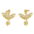 Brass Micro Pave Clear Cubic Zirconia Charms, Eagle Charms, Real 18K Gold Plated, 13x11x2mm, Hole: 2.5mm(KK-D218-24G-01)