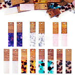 14Pcs 7 Colors Opaque Resin & Walnut Pendants, Rectangle Charms, Mixed Color, 45x10x4.5mm, Hole: 2mm, 2pcs/color(RESI-TA0003-50)