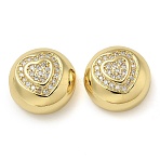 Rack Plating Brass Micro Pave Cubic Zirconia Pendants, Long-Lasting Plated, Lead Free & Cadmium Free, Flat Round Charms, Real 18K Gold Plated, 12.5x6.5mm, Hole: 3.5x2.5mm(KK-K392-24G)