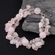 Rose Quartz Bracelets, with Brass Lobster Clasp and Findings, 195mm(BJEW-JB02290-01)