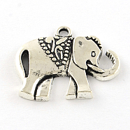 Elephant Tibetan Style Alloy Pendants, Cadmium Free & Lead Free, Antique Silver, 21x25x2.5mm, Hole: 2mm, about 455pcs/1000g(TIBEP-R344-52AS-LF)