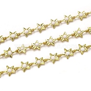 Brass Link Chains, with Enamel, Spool, Long-Lasting Plated, Unwelded, Star, Golden, White, Link: 9x6.1x1.5mm(CHC-L039-41I-G)