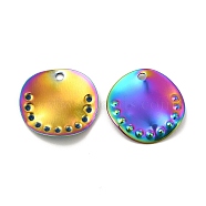 Ion Plating(IP) 304 Stainless Steel Pendants, Flat Round Charm, Rainbow Color, 15.5x2mm, Hole: 1.4mm(STAS-A070-25MC)