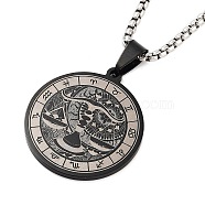 Retro Mandala 201 Stainless Steel Box Chain Constellation Pendant Necklaces for Women Men, Black, Libra, 28.35 inch(72cm)(NJEW-M223-01G)