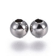 304 Stainless Steel Spacer Beads, Round, Stainless Steel Color, 5mm, Hole: 1.8mm(STAS-L221-43D)