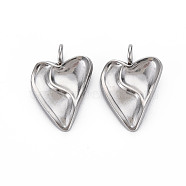 304 Stainless Steel Pendants, Cadmium Free & Nickel Free & Lead Free, Heart with Crack, Stainless Steel Color, 21.5x15x3mm, Hole: 2.5mm(STAS-N097-119P-NR)