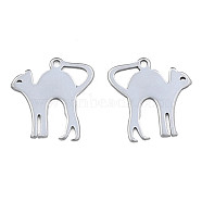 201 Stainless Steel Charms, Halloween Style, Cat, Stainless Steel Color, 14.5x14.5x1mm, Hole: 1mm(STAS-N098-079P)