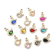 UV Plating Alloy Pendants, with Crystal Rhinestone and Glass, Golden, Swan Charms, Mixed Color, 21.5x15x4.5mm, Hole: 2mm(ALRI-M020-02G)