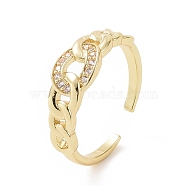 Clear Cubic Zirconia Curb Chains Shape Open Cuff Ring, Brass Jewelry for Women, Golden, Inner Diameter: 16mm(RJEW-E072-17G)