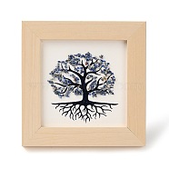 Tree of Life Natural Lapis Lazuli Chips Picture Frame Stand, with Wood Square Frame, Feng Shui Money Tree Picture Frame Home Office Decoration, 66x130x120mm, Inner Diameter: 90x90mm(DJEW-F021-02C)