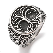 304 Stainless Steel Round with Tree of Life Signet Rings for Men, Antique Silver, 20mm, US Size 9(18.9mm)(RJEW-U005-20A-02)