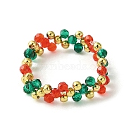 Christmas Theme Glass Rings, with Brass Beads, Mixed Color, 5mm, Inner Diameter: 18mm(RJEW-TA00121)