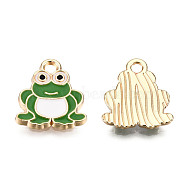 Alloy Enamel Charms, Cadmium Free & Lead Free, Frog Shape, Light Gold, Lime Green, 14.5x13x2mm, Hole: 1.8mm(X-ENAM-T009-61A-RS)
