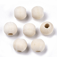 Natural Unfinished Wood Beads, Macrame Beads, Round Wooden Large Hole Beads for Craft Making, Antique White, 10x7.5mm, Hole: 4mm(X-WOOD-Q038-10mm)