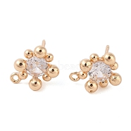 Brass Stud Earring Findings, Flower with Loop, Real 14K Gold Plated, 12x9.5mm, Hole: 1.2mm, Pin: 0.8mm(KK-N256-10G)